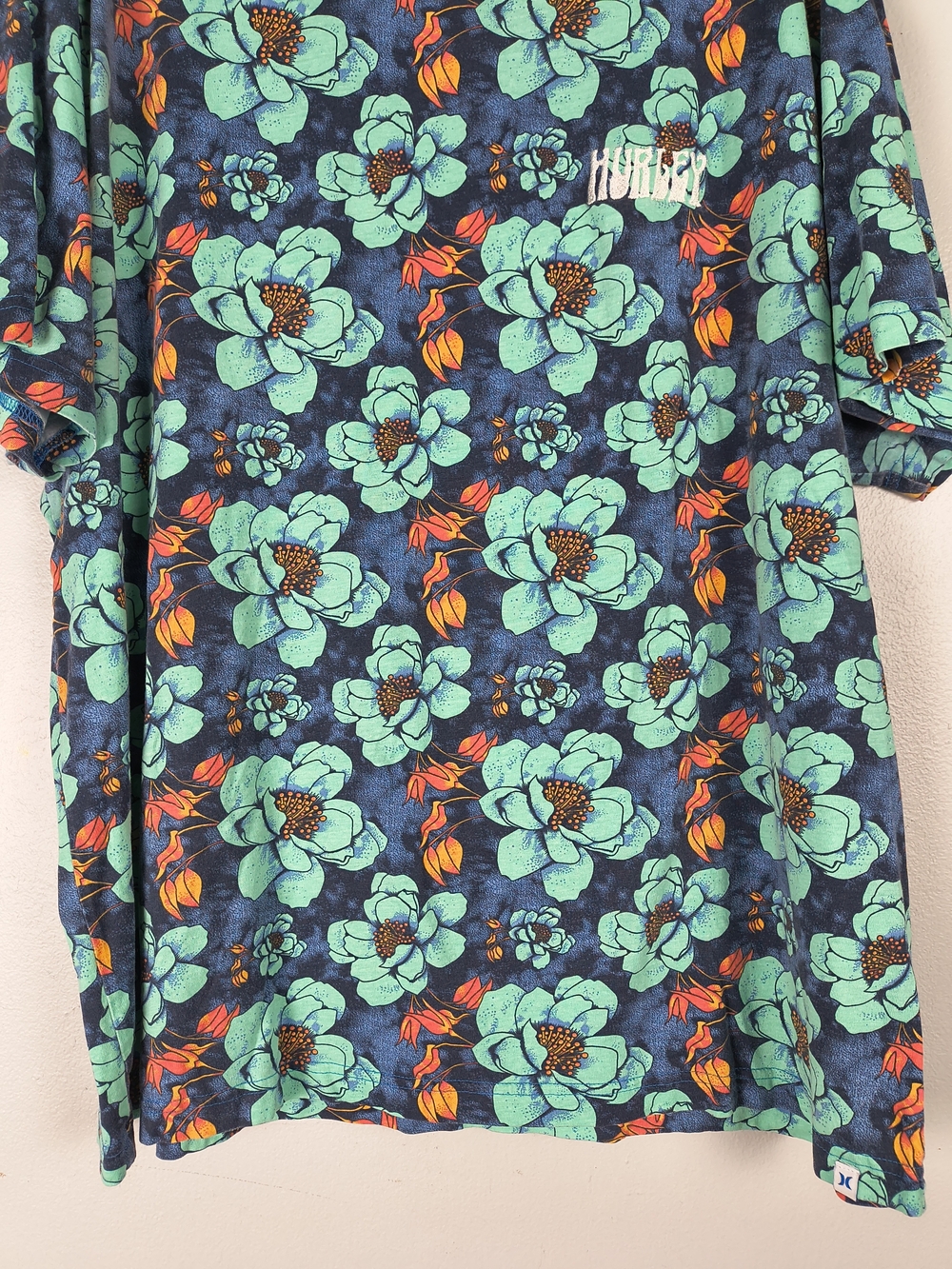 Hurley Shirt Mens XXL Blue Kirra Tropical Floral Short Sleeves Cotton Casual - Picture 5 of 10
